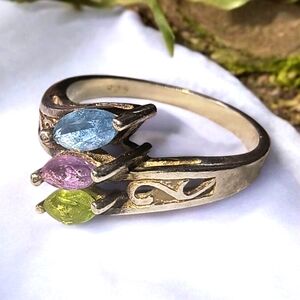 Vintage Chateau d'Argent Multi Gemstone & Sterling Silver Bypass Ring